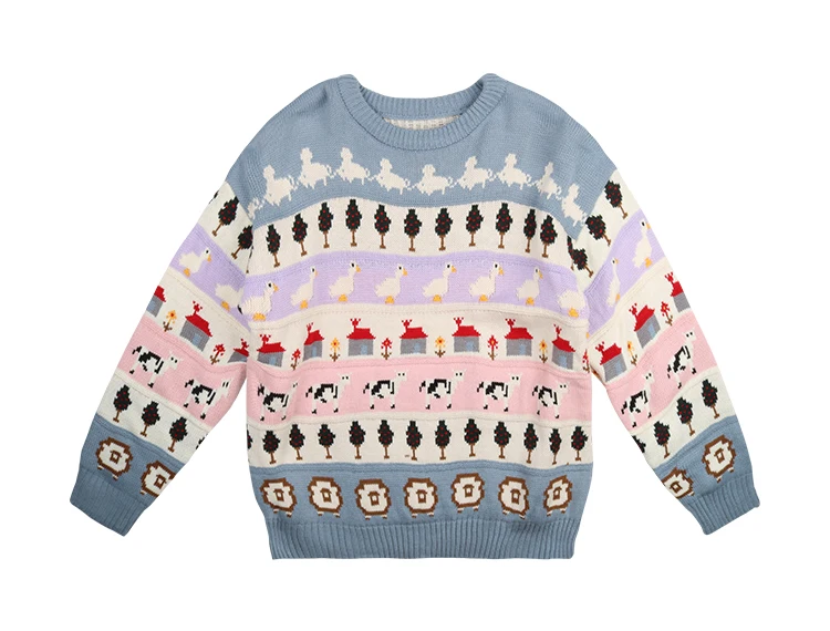 Autumn Japan Vintage Women Winter Pullover Sweater Animal Jacquard Ladies Loose Knitted Jumpers Thick Warm Long Sleeve | Женская одежда