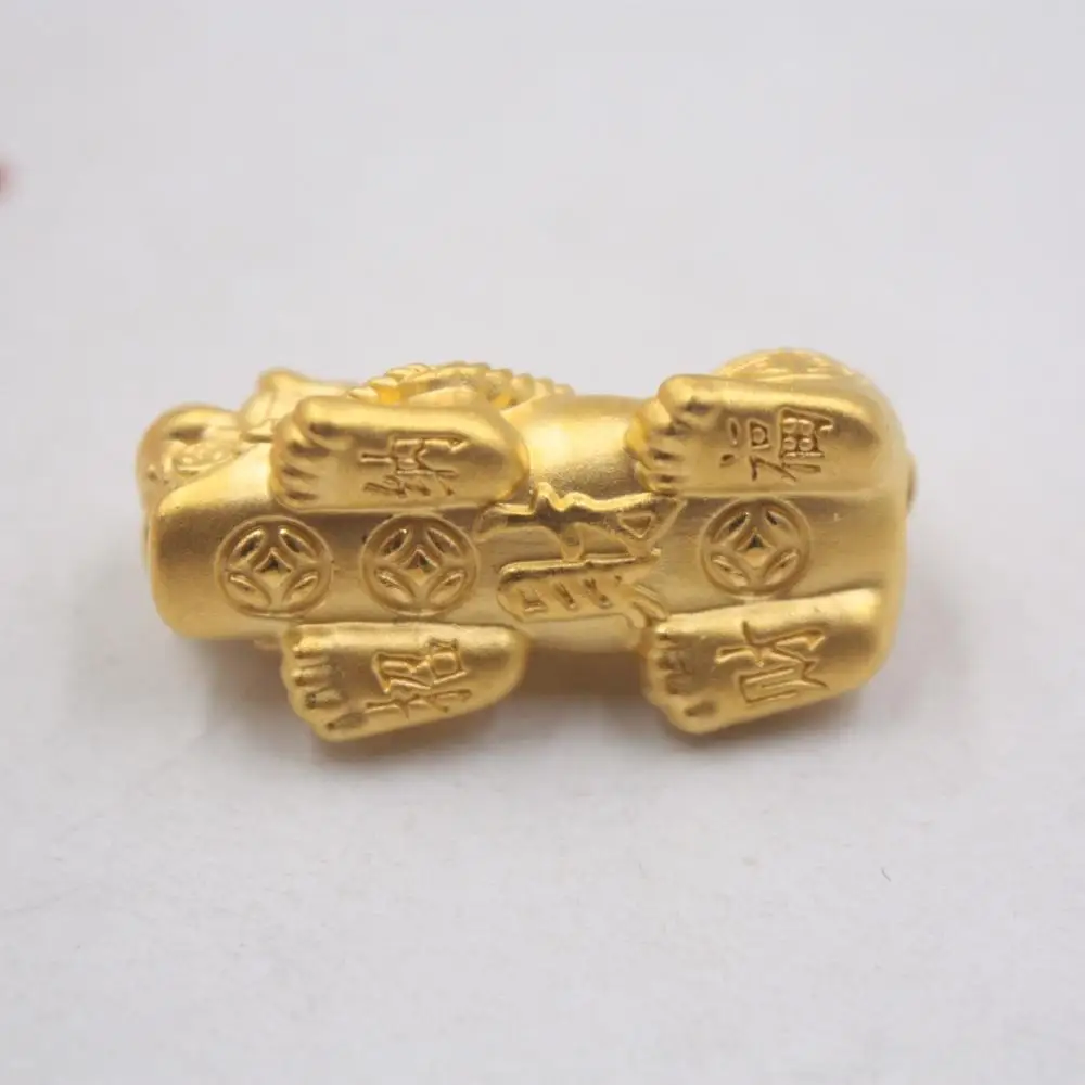 Твердая Подвеска из желтого золота 24K с объемным рисунком, подвеска с изображением дракона и сына Pixiu, вес 3-3,5 г, размер 30x9 мм, марка: 999