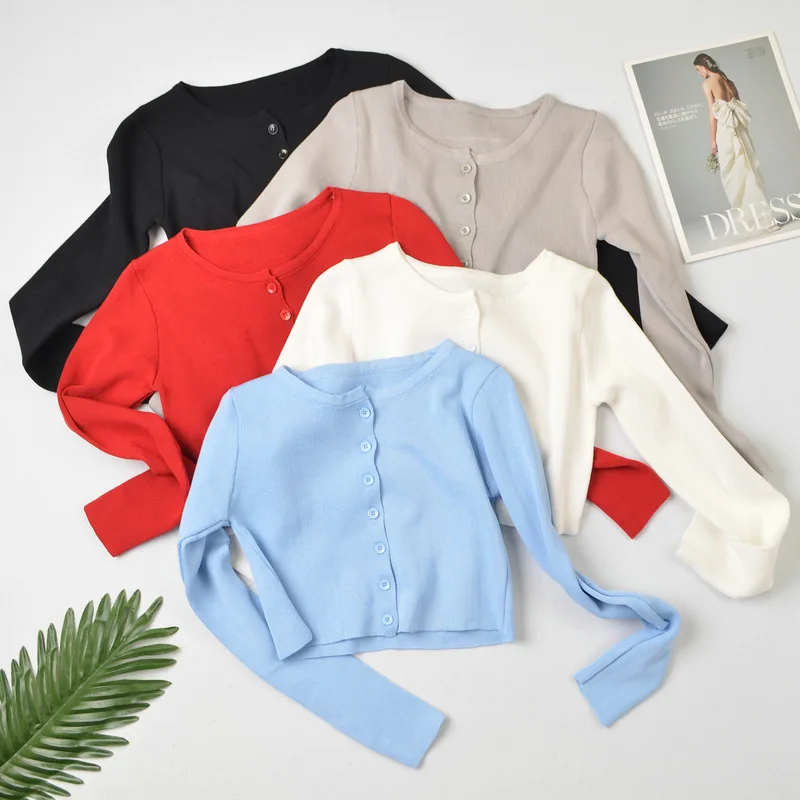 

Cute Girl Korea Style Chic Spring And Autumn Retro Versatile Comfortable Slim Fitting Long Sleeve Base Shirt Short Blouse