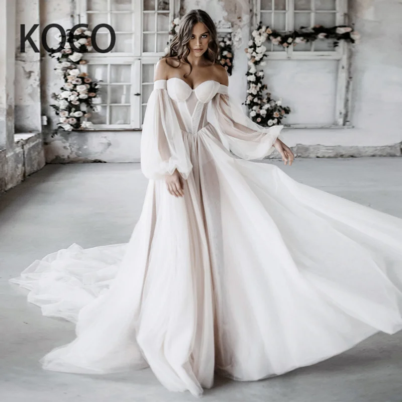 

MACDUGAL Wedding Dresses 2022 Tulle Puff Sleeves Civil Party Bride Gown Fairy Illusion Robe De Mariee Sexy Elegant Women Clothes