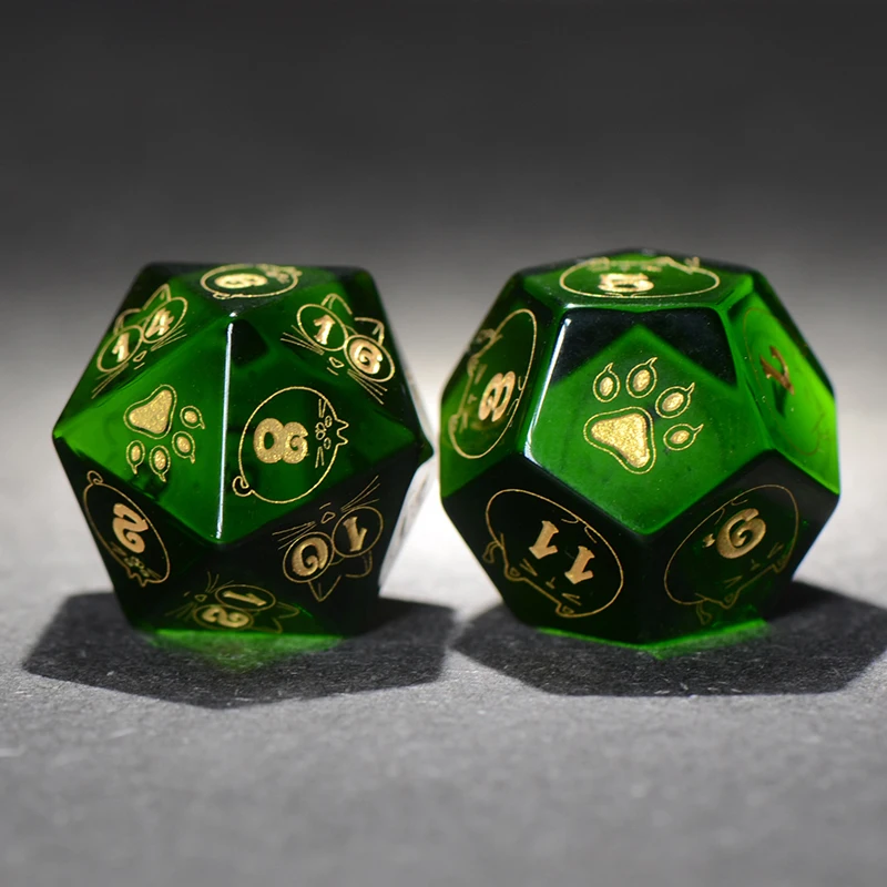 

Green Peridot COC Running Group Gem Dice 20-sided Gem Dnd Trpg Board Game Variety Cat 7 Piece Set