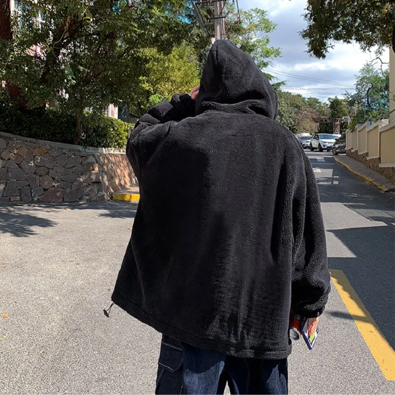 Winter Coat Men's Korean Fashion Loose-fitting Lamb Wool Plus Fleece Hooded Cotton Coat Harajuku Mens Winter Jackets and Coats