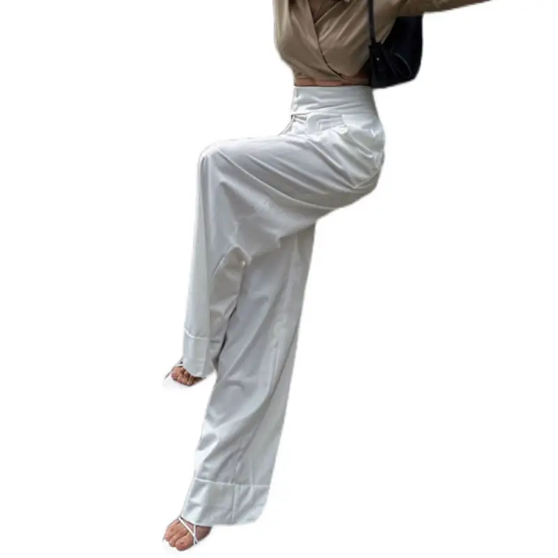 

XITAO Solid White Women Straight Pants Summer New Casual Fashion Loose Wide Leg Pants Simplicity Temperament All-match WMD1439