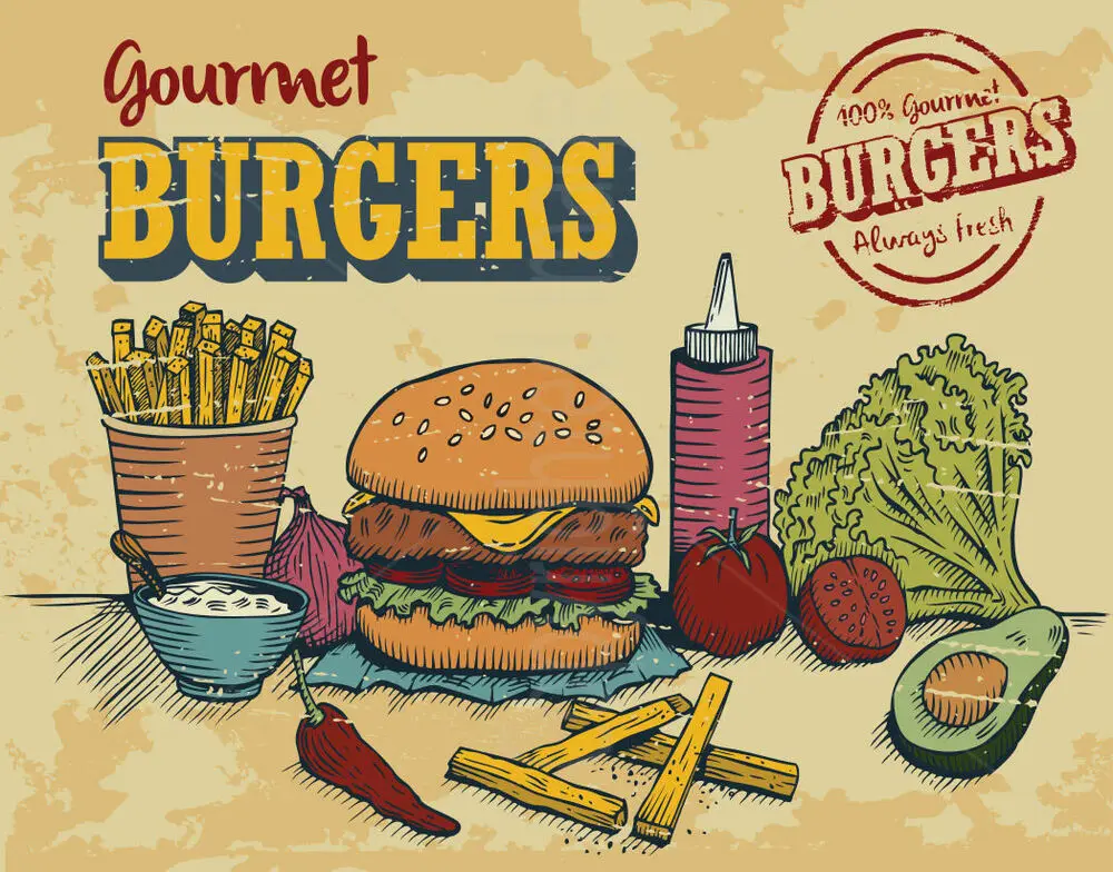 

GOURMET BURGERS METAL TIN SIGN POSTER WALL PLAQUE