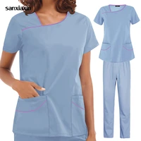 nursing uniform with pocket medical surgical uniforms pet grooming institution doctor costume women v neck topspants scrubs set