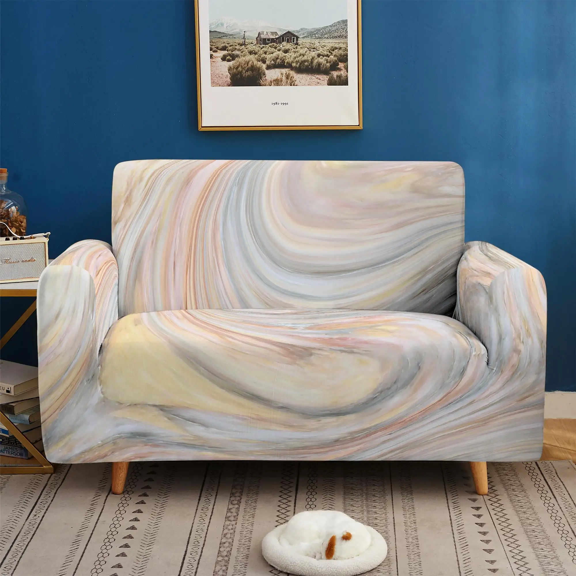 Растягивающийся чехол для дивана Marbling 3D секционный эластичный в гостиную на