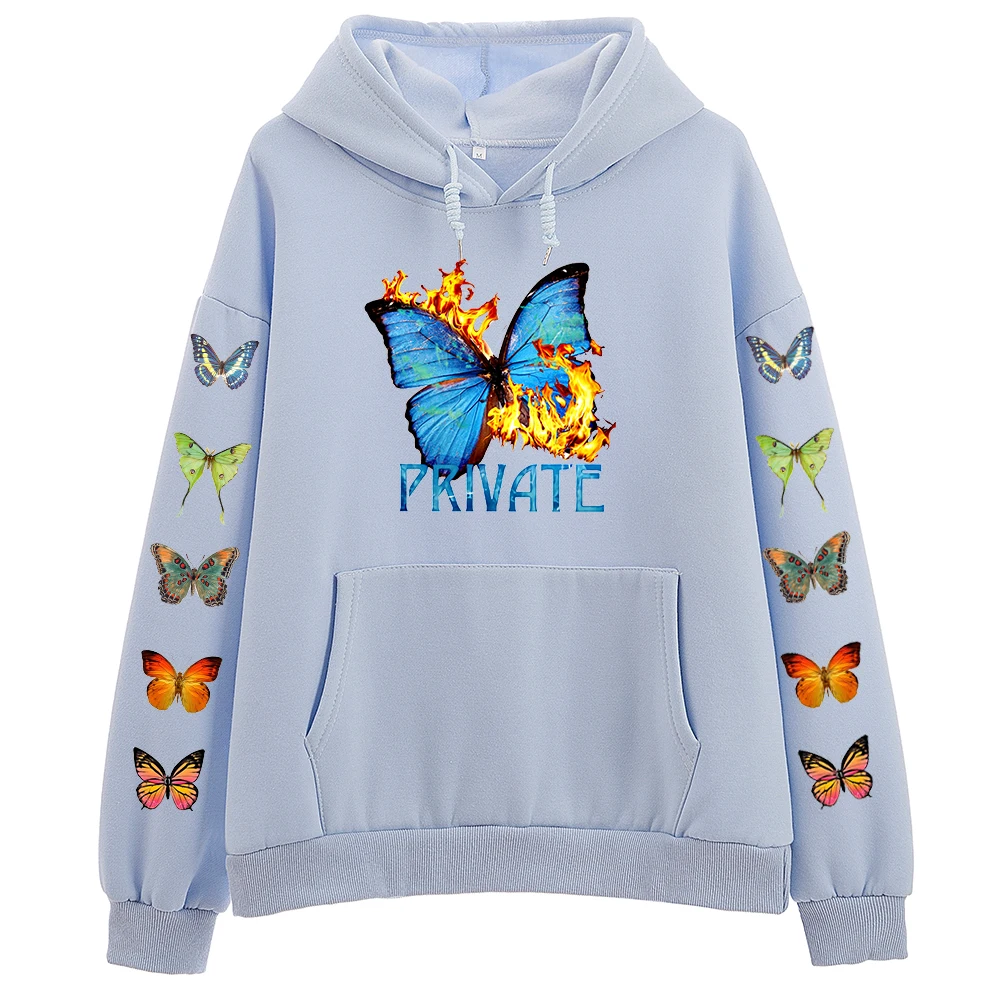 

Толстовка женская оверсайз с принтом бабочки, хлопковый свитшот с длинным рукавом и карманами, повседневный пуловер в стиле K-POP