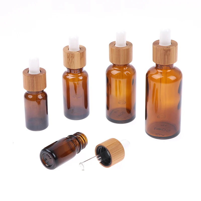5-50ml Dropper Glass Tube Essential Oil Bottles Bamboo Lids Cosmetic Container New