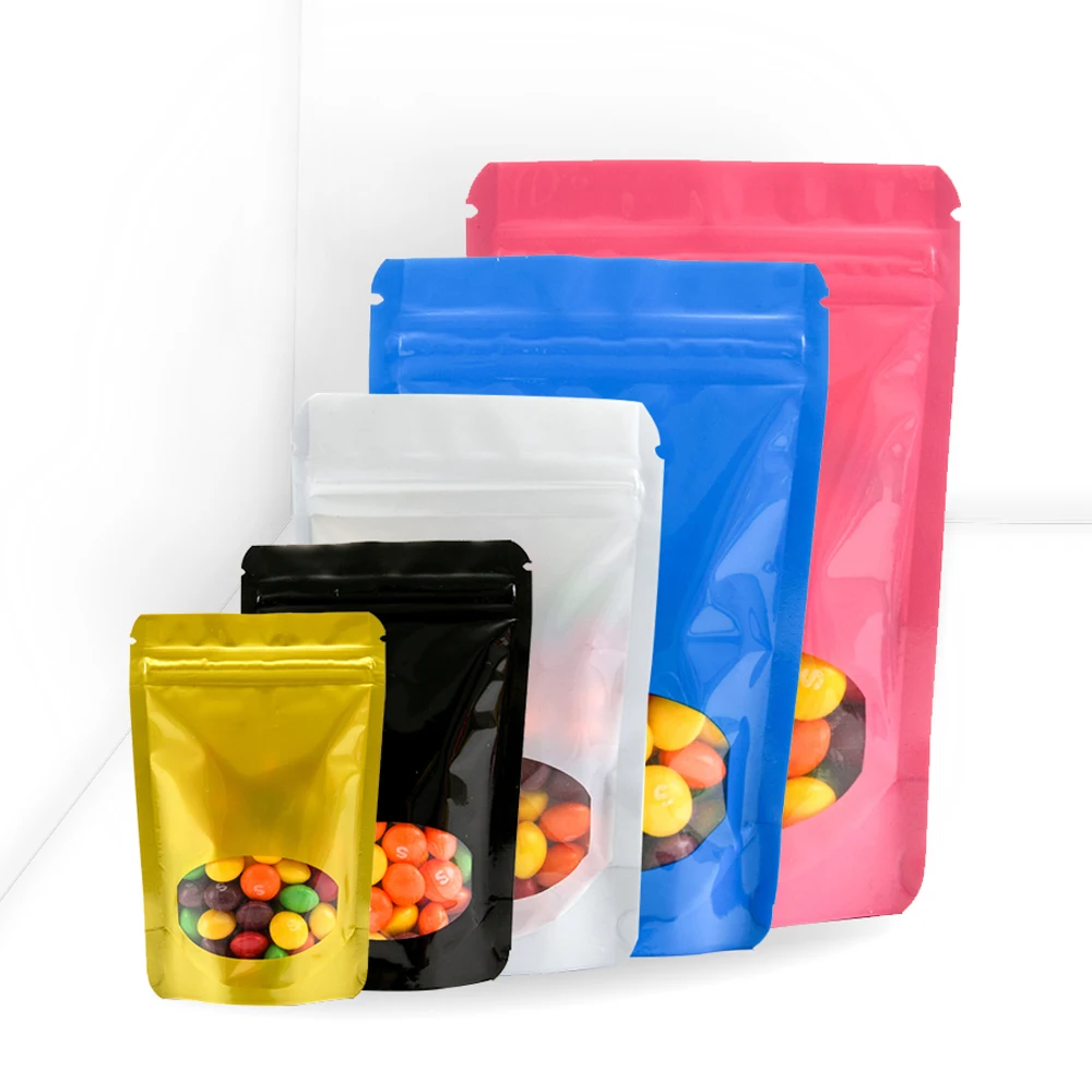 

50pcs Glossy Color Resealable Stand up Pouches Aluminum Foil Zip Lock Bag Smell Proof Gift Coffee Food Storage Package Bag