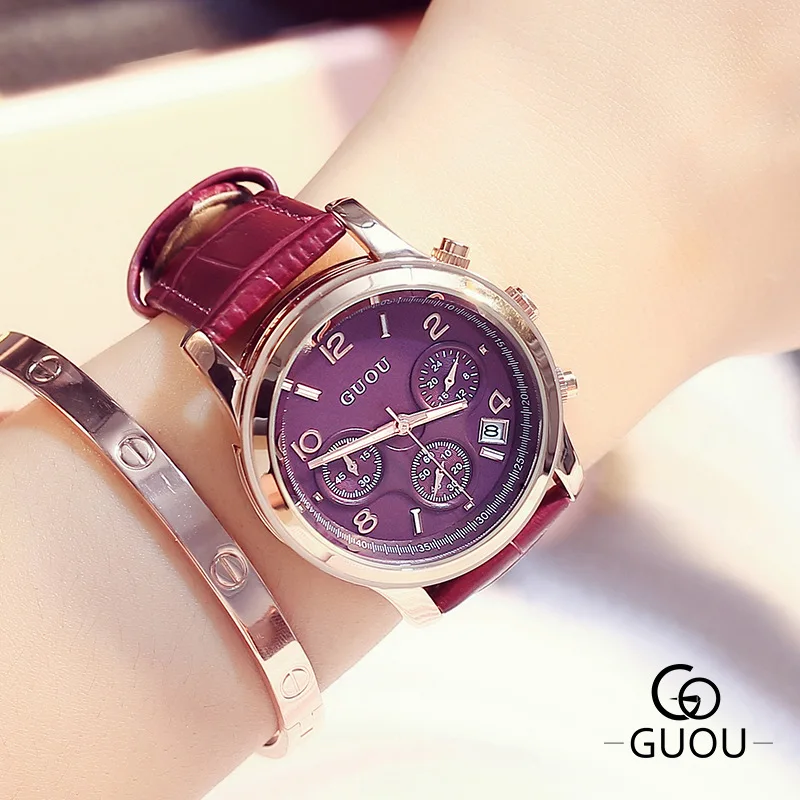 

LADY WATCH TRIPLE EYE MULTIFUNCTIONAL DIGITAL ROUND LEATHER WATCHBAND CLASSIC RETRO LEISURE QUARTZ WOMEN'S WATCH G8175