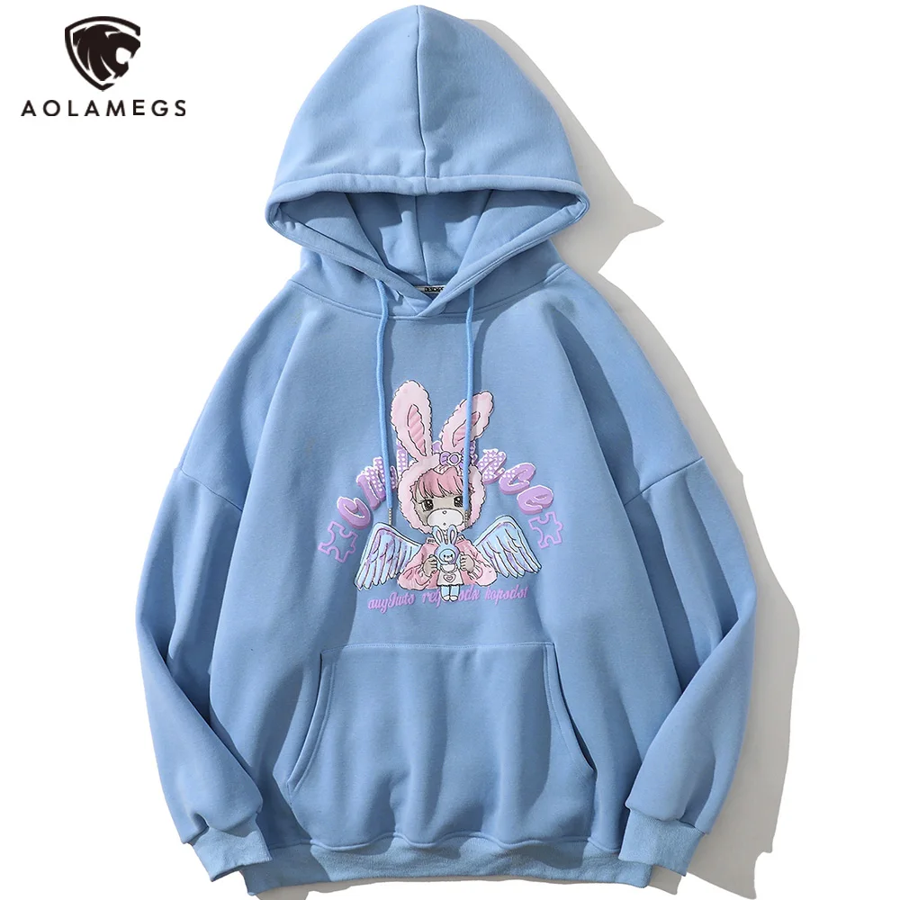 

Aolamegs Hoodie Men Comics Girl Hit Color Letter Fleece Pullover All-match College Style Casual Tops Oversized Couple Streetwear