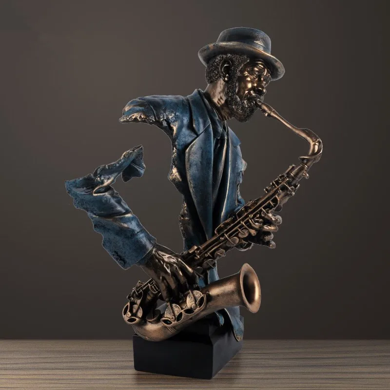 

57CM MODERN CREATIVE MUSIC SAXOPHONE BUST STATUE ABSTRACT FIGURE MUSICIAN FIGURINE RESIN ART&CRAFT HOME DECORATION R1438