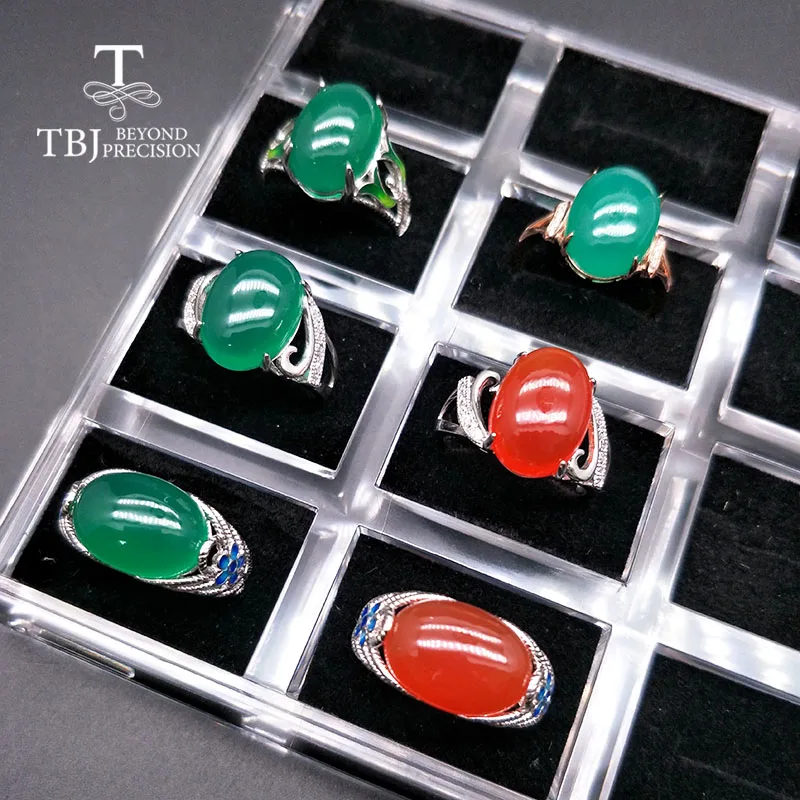 TBJ специальное предложение натуральный 6.5ct агат халцедон кольцо из стерлингового