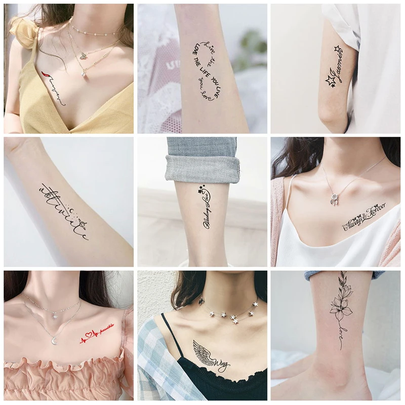 Waterproof Black Infinity Tattoo English Letter Women Body Art Drawing Temporary Tattoo Stickers Men Finger Tattoo Small Paste