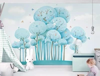 custom wallpaper blue cute cartoon forest rabbit bird children room background walls decoration mural 3d wallpaper