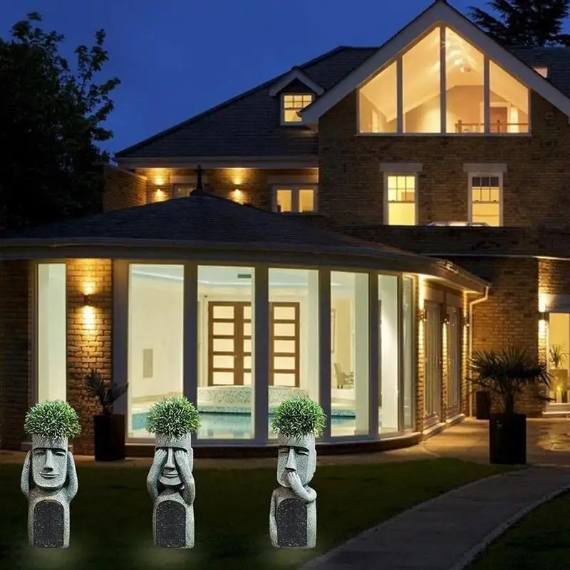 

See Hear Speak No Evil Garden Easter Island Statues Creative Garden Resin Sculpture Outdoor Decoration