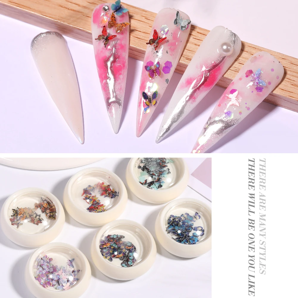 

6pcs Exquisite Nail Patch Color Mixed Flower Butterfly Wood Pulp Piece Patch DIY Nail Art Decor Various Decoration
