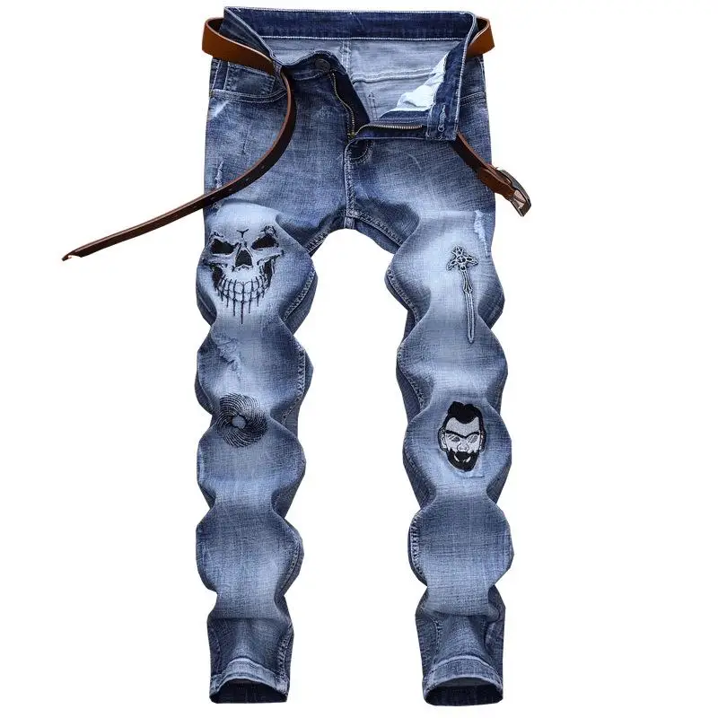 

Men's Loose Jeans Good Quality Embroidery Denim Pants Distressed Trousers