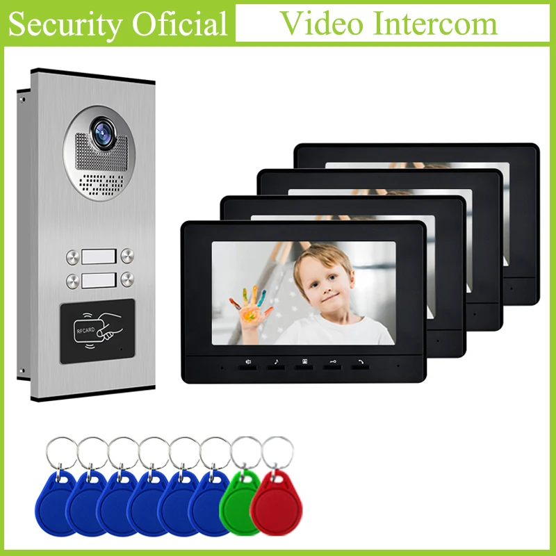

7 Inch Monitor Multi Apartments Building Video Doorbell ID Card Unlocking Cat6 Rj45 Network Cable Connect Video Intercom System