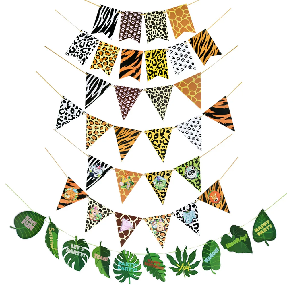 

Jungle Animals Banner Tropical Rainforest Zebra Leopard Garland Palm Leaf Pennant for Kids Birthday Party Decorations Supplies