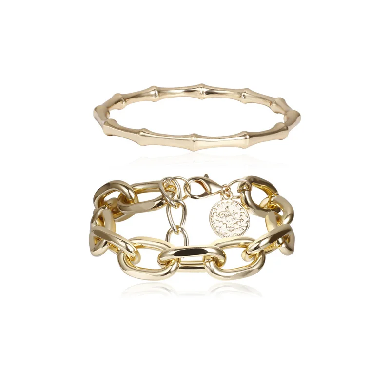 

Fashion Silver Color Metal Chain Link Creative Bamboo Bracelet Bangle Punk Coin Bracelet Women Party Charm Boho Jewelry