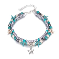 xuqian hot sale 20 5cm with blue starfish turtle multilayer charm beads sea handmade boho anklet foot for women girl c0095