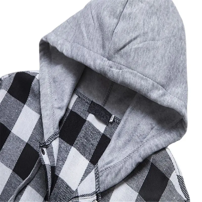 Рубашка мужская с капюшоном модная повседневная однобортная рубашка в клетку