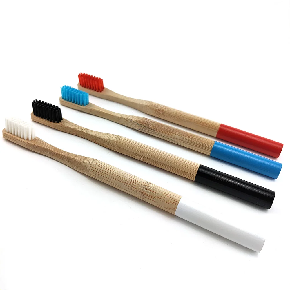Натуральная бамбуковая зубная щетка с ручкой Радужная цветная отбеливающая