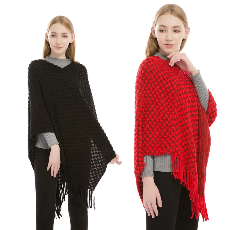 Женский зимний шарф в стиле пэчворк двухцветное утепленное пончо осенняя