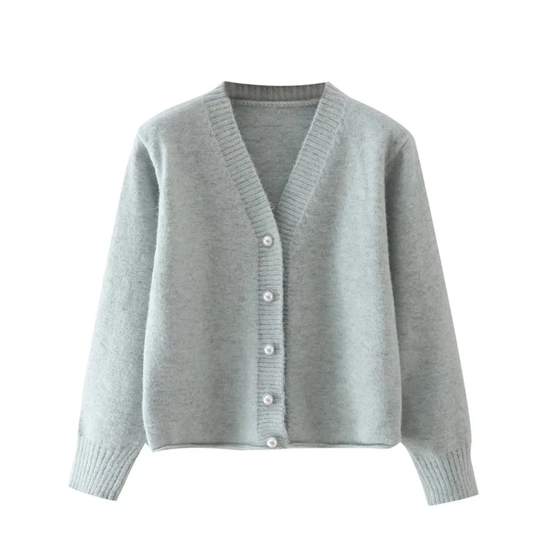 

ZA 2021 summer new women's clothing fashion all-match solid color retro short close-fitting long sleeve knitted cardigan coat