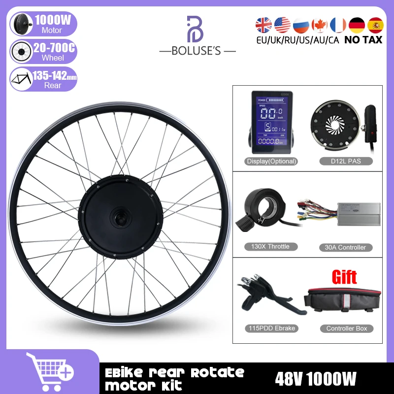 Billig Elektrische Bike Kit Hinten Drehen Rad 48V1000W Rad Hub Motor Fahrrad Rad 20-29inch700C Elektrische Fahrrad Bike Conversion Kit
