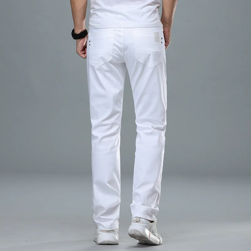 New Classic Style Men's Regular Fit White Jeans Business Smart Fashion Denim Advanced Stretch Cotton Trousers Male Brand Pants