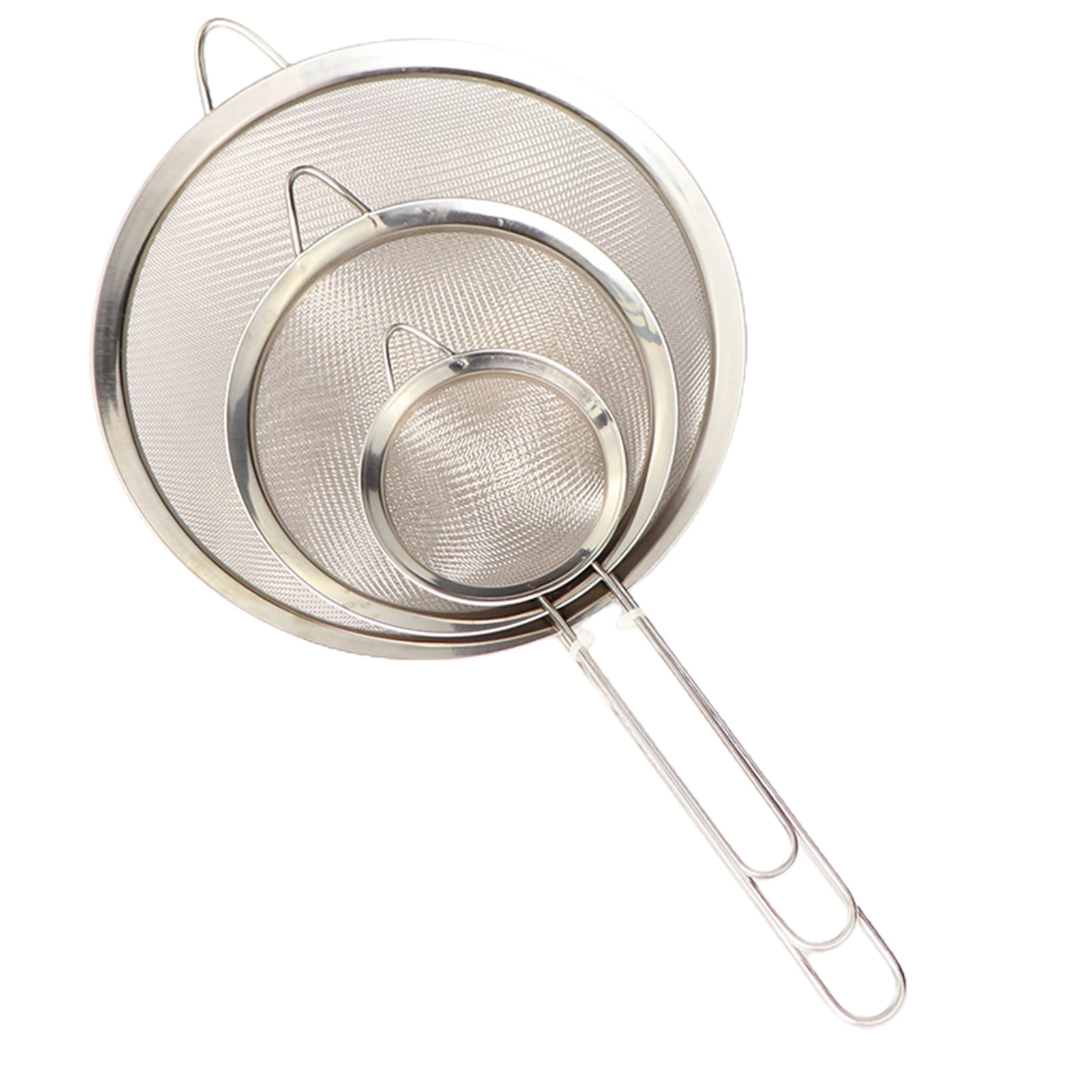 

3PCS Stainless Steel Fine Mesh Sieve Strainer Kitchen Sifter with Long Handle and Hang Hole for Tea Coffee Flour Filter TS2