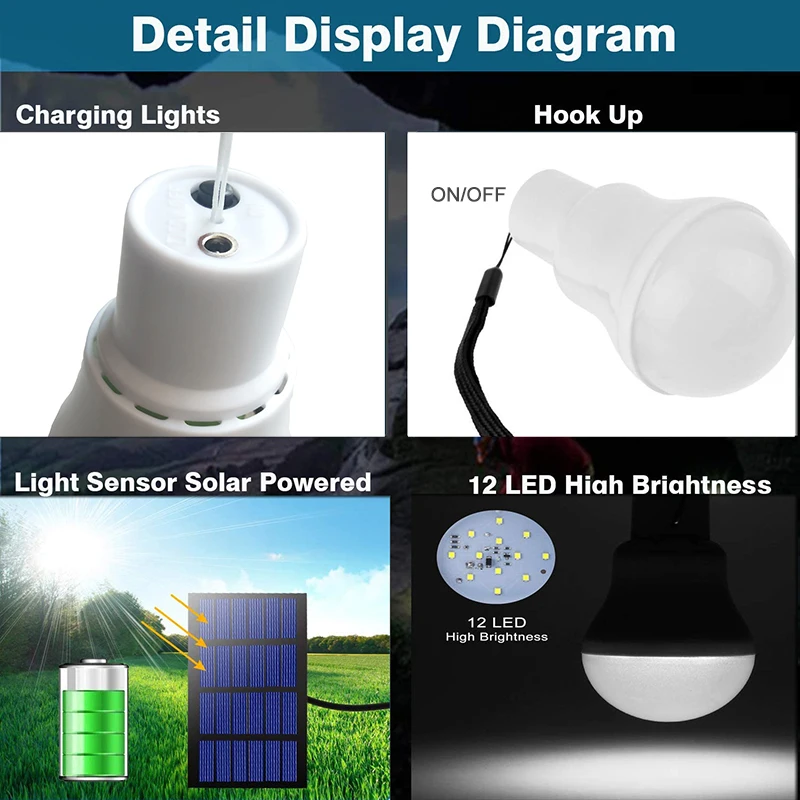 

Portable Outdoors Solar Bulb LED Hanging Lights Camping Tent Emergency Lamp