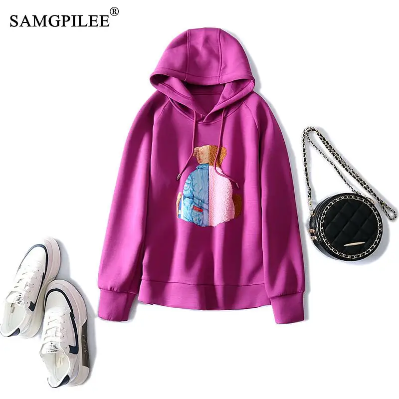 

Harajuku Casual Women Hooded Hoodie Cartoon Printed Sweatshirt Long Sleeve Korean Style Pullover Loose Streetwear Kawaii Clothes