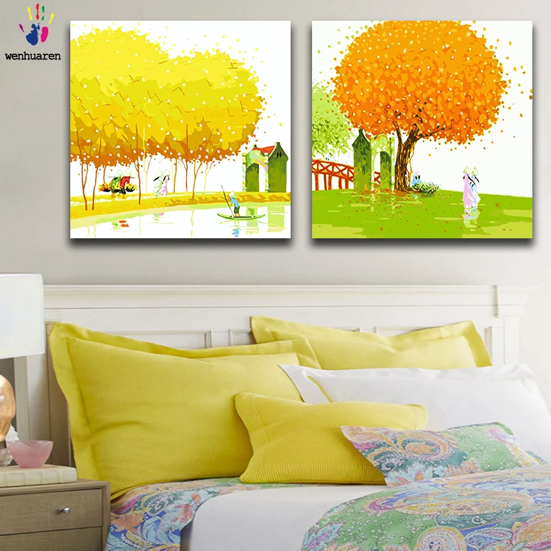 DIY картинки для раскраски по номерам с цветами дерево абстрактная живопись