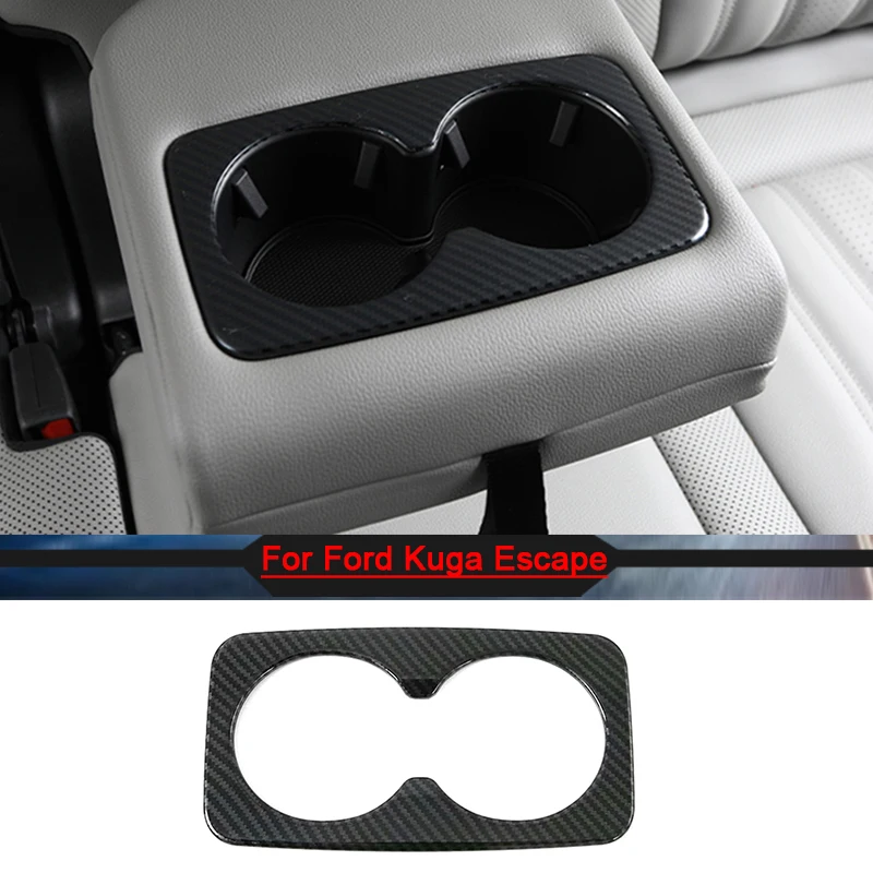 

For Ford Kuga Escape 2020 2021 Carbon Fiber Style Car Interior Rear Cup Holder Cover Trim Auto Accessories