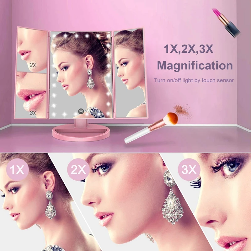 

22 LED Light Press Sn Makeup Mirror 10X nifying Glass Compact Vanity Mirror Flexible Cosmetics Mirrors