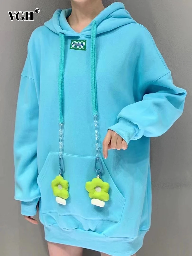

VGH Casual Loose Solid Temperament Sweatshirt Female Hooded Long Sleeve Fashion Minimalist Sweatshirts For Women Autumn Style