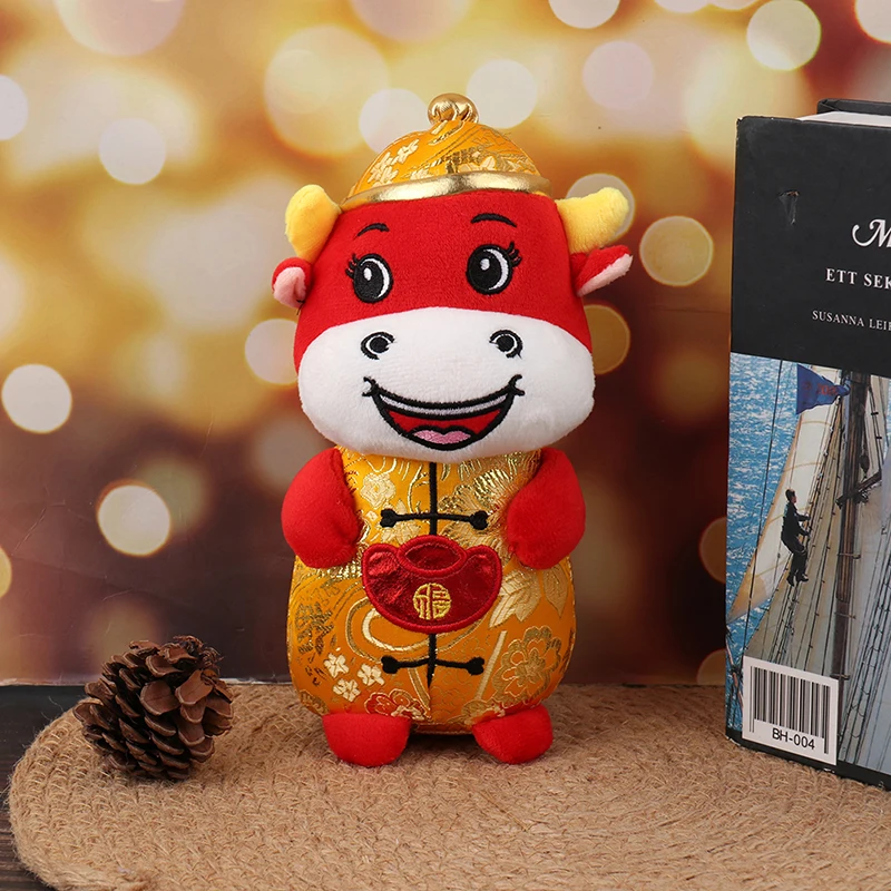 

2021 New Year Chinese Zodiac Ox Cattle Plush Toys Cute Red Milk Cow Mascot Plush Doll Stuffed For Children Christmas Gift
