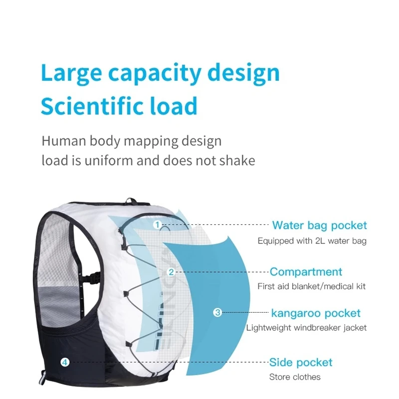 AONIJIE C9108 Lightweight Hydration Pack Breathable Trail Running Vest Backpack for Ultra Trail Marathon Cycling Run Bag H3205