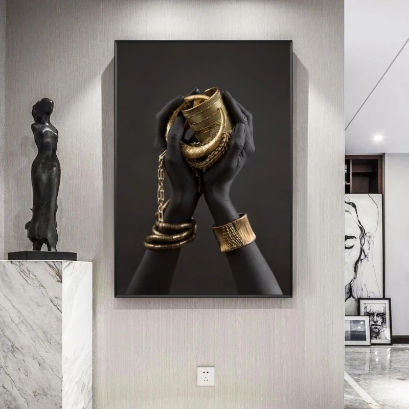 

Black Woman's Hand With Gold Jewelry Canvas Paintings On The Wall Art Posters And Prints African Art Pictures Home Wall Decor