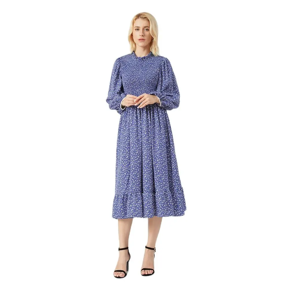 

M.Y.FANTASY 2021 Autumn New Women's Clothing, Long-Sleeved Fioral Dress, Waist Thin, Cotton Ruffled Long Dress