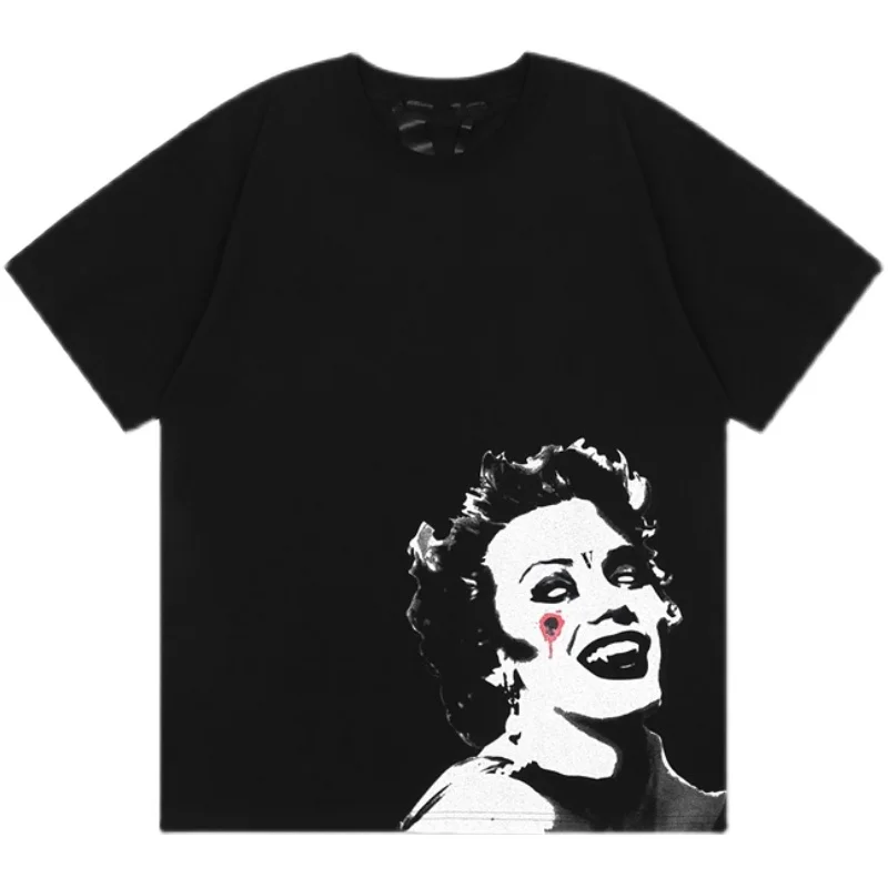 

2021vlone Tribute to Mena Portrait T-shirt Summer New Style Loose Casual Big V Printing Men and Women Couples Short Sleeves