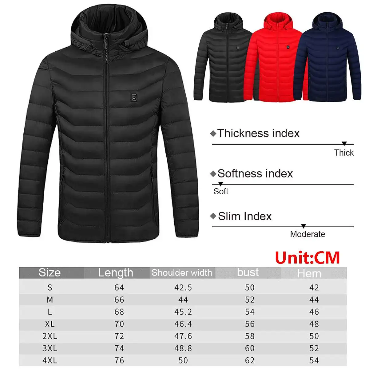 

Electric Heated Jackets USB Electric Outdoor Coat Long Sleeves 4 Areas Heating Hooded Jackets Warm Winter Thermal Clothing
