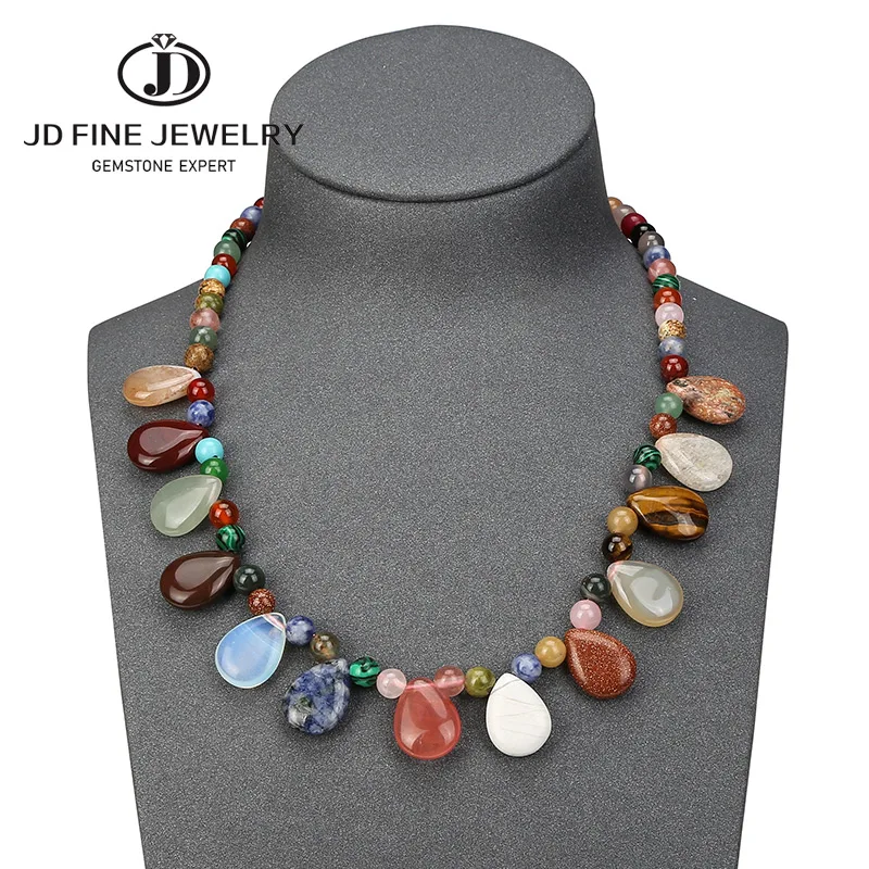 JD New Sparking Micro Pave Tear Drop Choker Necklace Colorful Charms Natural Unakite Pendant Women Jewelry 18" Chain | Украшения и