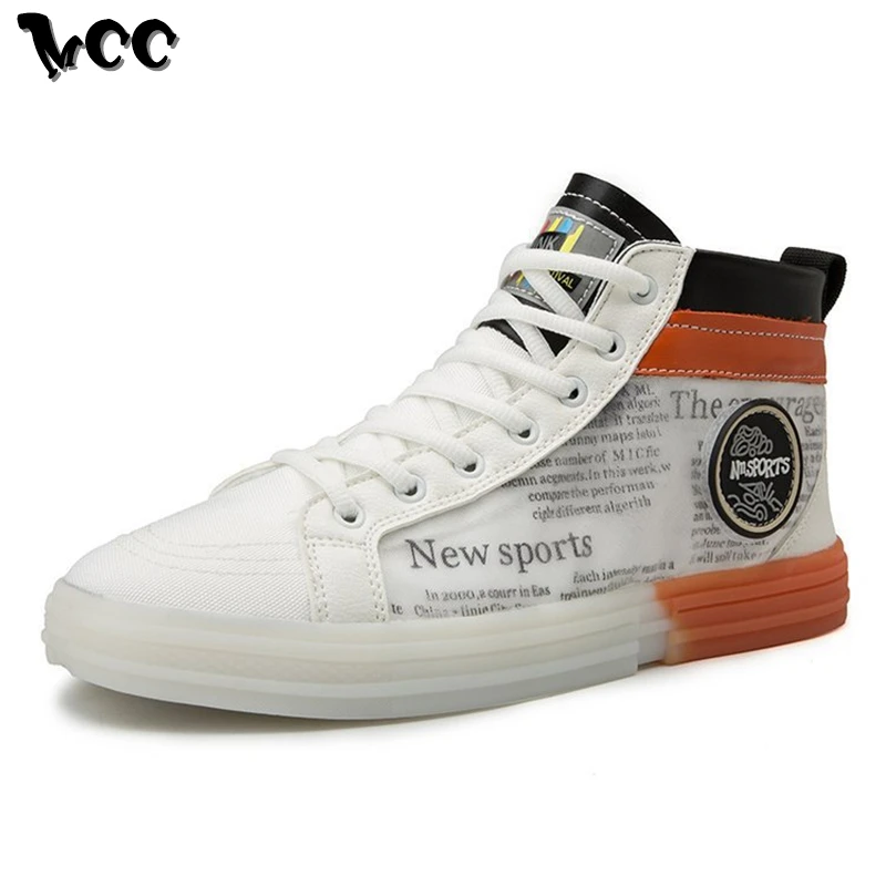 

New Men High Top Canvas Shoes Summer Breathable Lace-up Men Casual Shoes Letter Print Platform Design Adult Male Tenis Footwear
