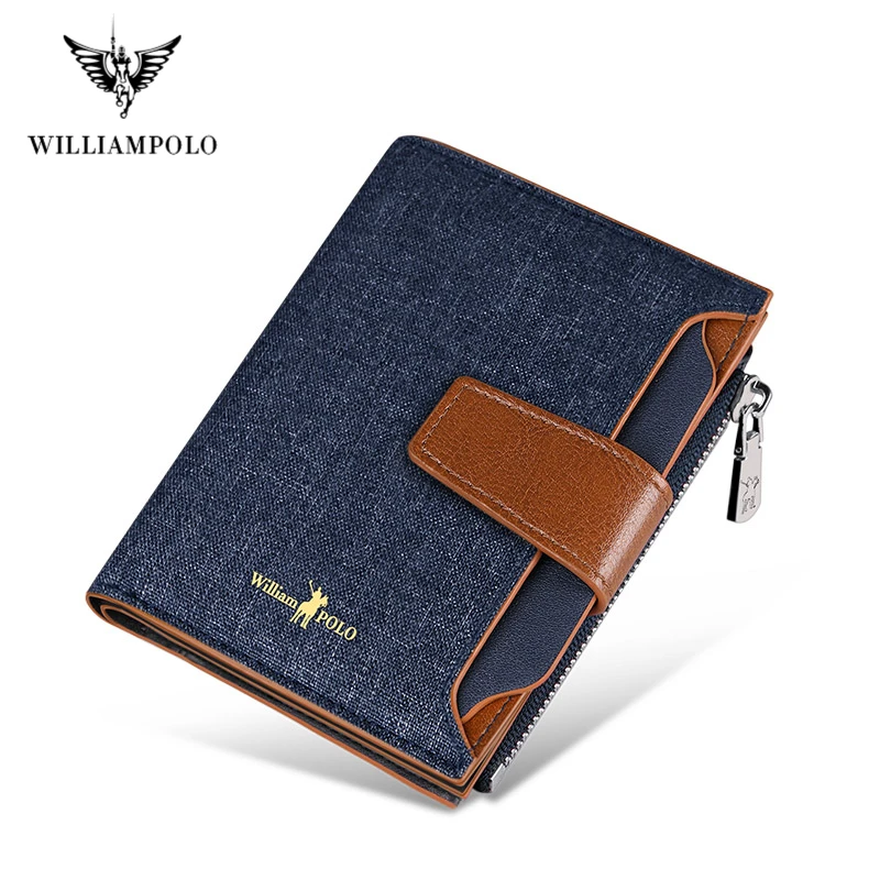 

WILLIAMPOLO New Business Men Wallets Zipper buckle Card Holder High Quality Male Purse Vintage Coin Holder Men Wallets