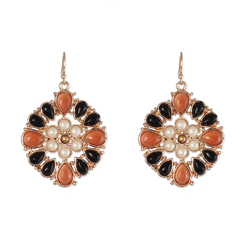 

Vintage Women Original Design Pave Semi-precious Stones Teardrop Crystals Cross Dangle Drop Earrings