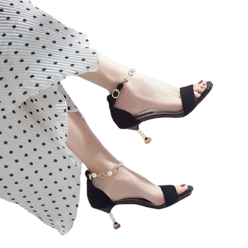 

2021 Fashion Hot New Summer Thin Heels Sandals Women Ankle Strap Buckle Shoes String Bead Casual Sexy Sandals